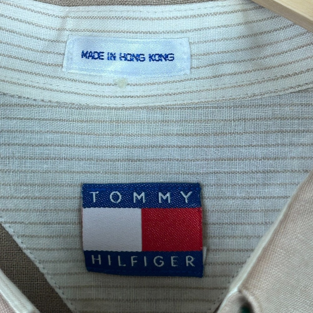 Tommy Hilfiger Men's Button Down Linen Safari Long Sleeve Shirt Khaki Size Large - Picture 5 of 16